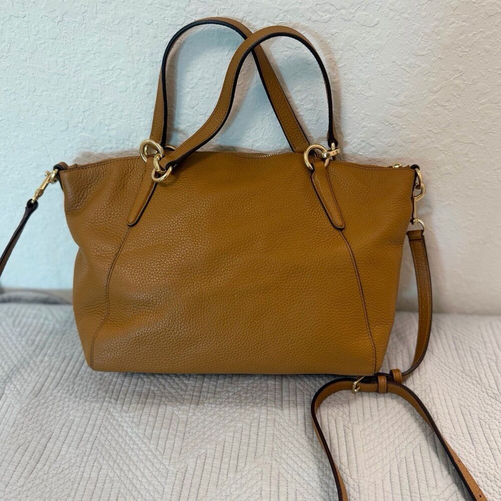 Coach Kelsey Brown Pebbled Leather Satchel Crossbody in Light Saddle F28993 - Picture 3 of 12